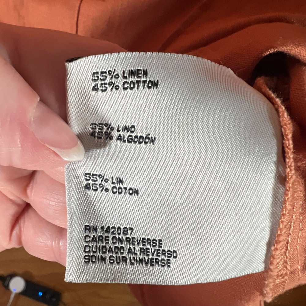 Simply Noelle L/XL Burnt Orange Linen Button Tunic Pockets Lagenlook Minimalist - Picture 3 of 9